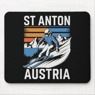 Retro St Anton Austria Ski Resort Mouse Mat