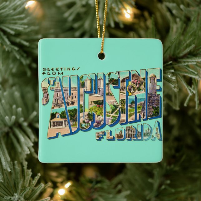 Retro St Augustine Florida Postcard Ceramic Ornament (Tree)