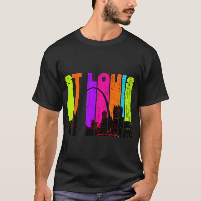 Retro St Louis Missouri Cityscape Skyline T-Shirt (Front)