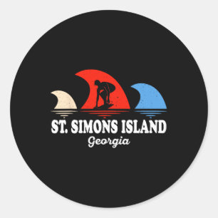 Retro St Simons Island Beach Georgia Surfboarding Classic Round Sticker
