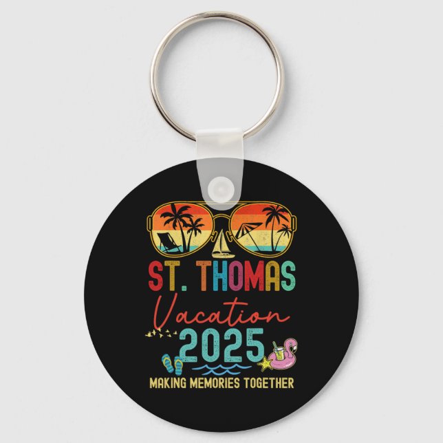 Retro St. Thomas Vacation 2025 Memories Matching G Key Ring (Front)