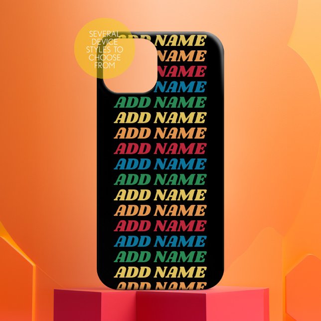 Retro Stacked Name Pattern Rainbow Colours 70s (Personalized Phone Case with Custom Text)