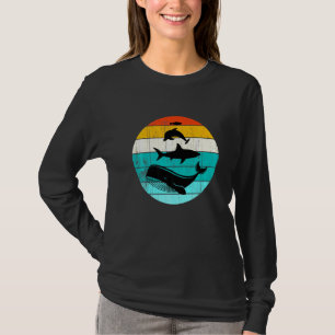 Retro Stacked Sea Animals Vintage Sunset Silhouett T-Shirt