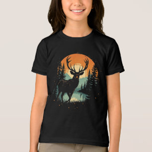 Retro Stag Sunset Vintage Forest Silhouette Tri-Blend Shirt