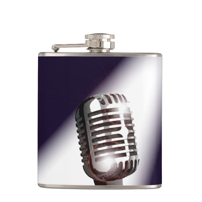 Retro Stage Microphone Hip Flask (Front)