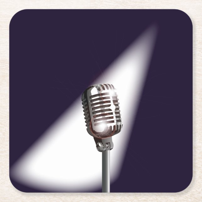 Retro Stage Microphone Square Paper Coaster (Front)