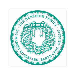 Retro Stamp Christmas Wreath Round Return Address