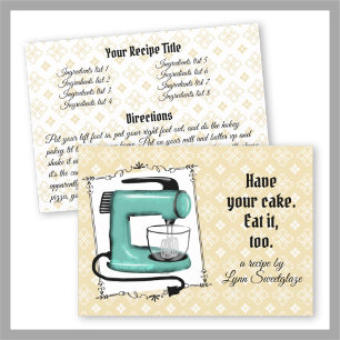 Retro stand mixer baking cookbook recipe card