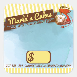 Retro stand mixer cakes baking bakery price square square sticker