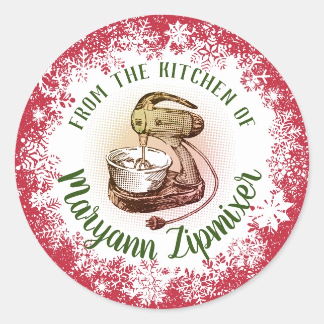 Retro stand mixer holiday baking Christmas Classic Round Sticker (Front)