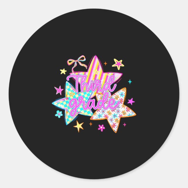 Retro star third grade back to school 3rd grade classic round sticker (Front)
