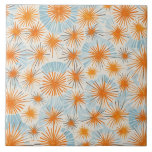 Retro Starburst blue, orange Tile<br><div class="desc">Stylish on trend design inspired by retro modern mid century designs with starburst in tones of orange and blue</div>