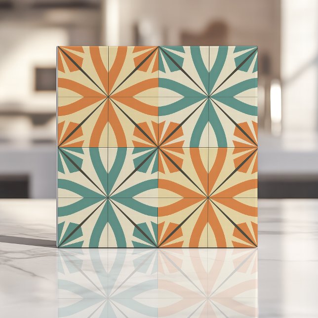 Retro Starburst Design in Teal and Terracotta Tile (Creator Uploaded)
