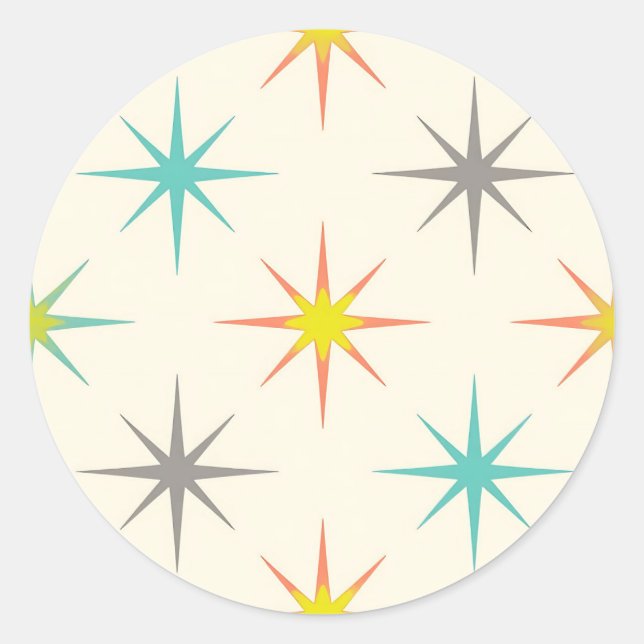 Retro Starburst Mid-Century Pattern Classic Round Sticker (Front)