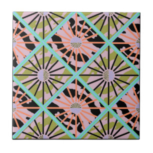Retro Starburst Multi shade Ceramic Tiles 4.25" sq