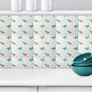 Retro Starburst Stars Pattern Orange Teal Aqua Tile