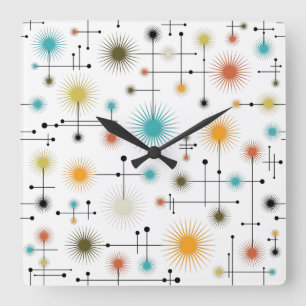 Retro Starbursts A Go-Go! Square Wall Clock