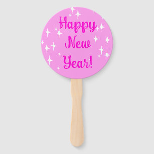 Retro Stardust Stars Happy New Year Pink Hand Fan