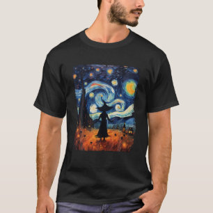 Retro Starry Night Van Gogh Witch Halloween Art Pa T-Shirt