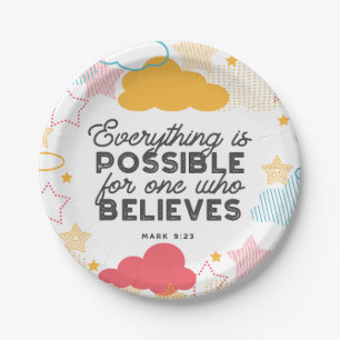 Retro Starry Sky Art Pattern with Bible Verse Paper Plate