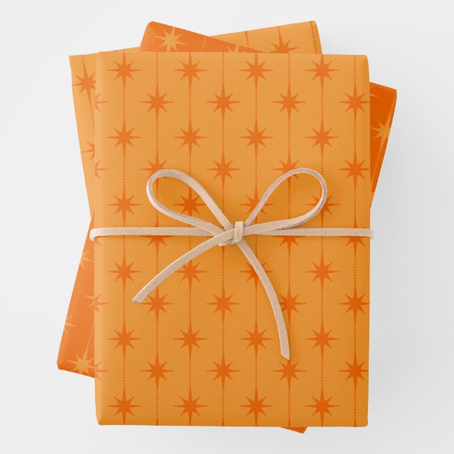 Retro Stars and Dots Mid Century Atomic Pattern Wrapping Paper Sheet (In situ)