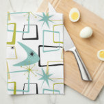 Retro Stars Boomerang Squares Mid Century Tea Towel<br><div class="desc">Add a pop of colour to your kitchen with this funky retro kitchen towel. The pattern features abstract squares,  starbursts,  and a boomerang in the colours of aqua blue,  yellow,  avocado green,  and black. This will brighten up your kitchen decor!</div>