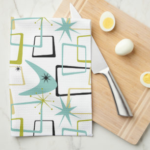 Retro Stars Boomerang Squares Mid Century Tea Towel