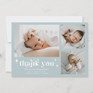 Retro Stars Boy Blue Birth Announcement Card 