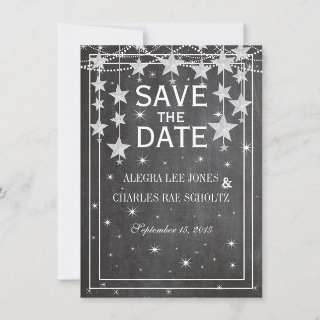 Retro Stars Chalkboard Wedding Save the Date (Front)