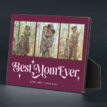 Retro Stars Cranberry Best Mum Ever Collage Plaque<br><div class="desc">Retro and unique mother's day photo keepsake plaque featuring 3 photos of yours with a typography text that says "best mum ever" with stars. The background is cranberry red.</div>