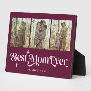 Retro Stars Cranberry Best Mum Ever Collage Plaque