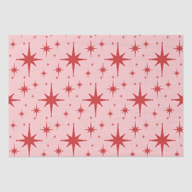 Retro Stars Mid Century Modern Atomic Pink & Red Tissue Paper (Front)