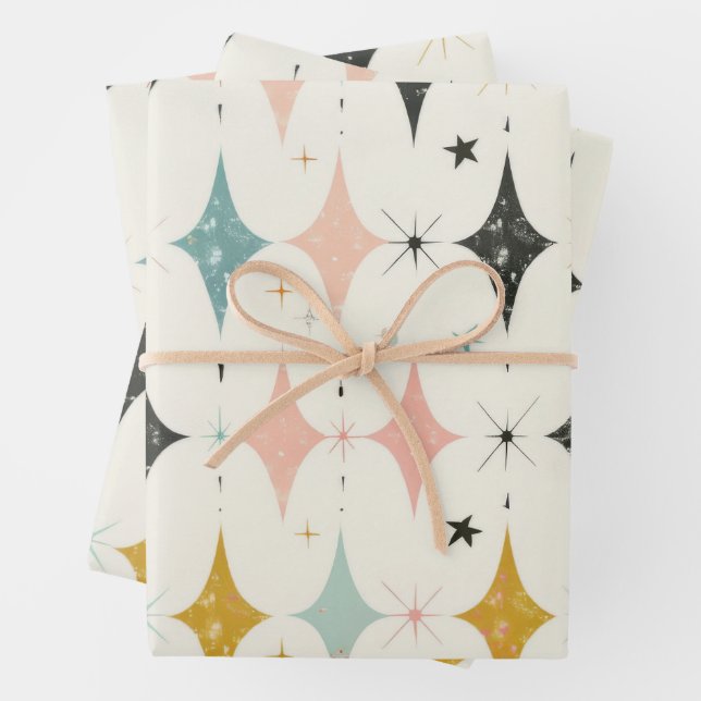 Retro Stars Pattern Wrapping Paper Sheet (In situ)
