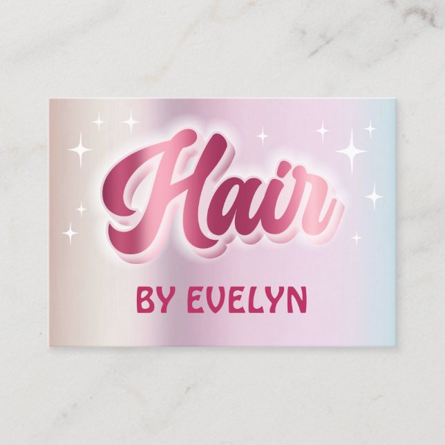 Retro stars script faux pastel foil hair business card (Front)