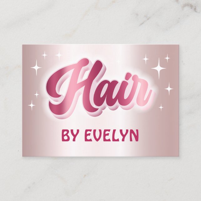 Retro stars script faux rose gold foil hair business card (Front)