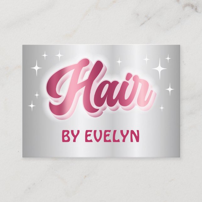 Retro stars script faux silver foil hair business card (Front)