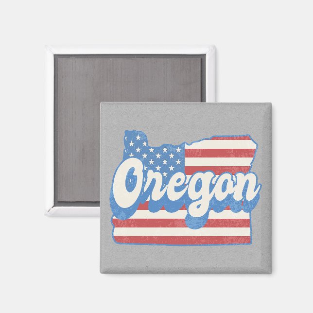 Retro Stars & Stripes Oregon Silhouette Magnet (Front/Back)