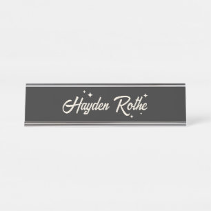 Retro Stars Typography Black Desk Name Plate
