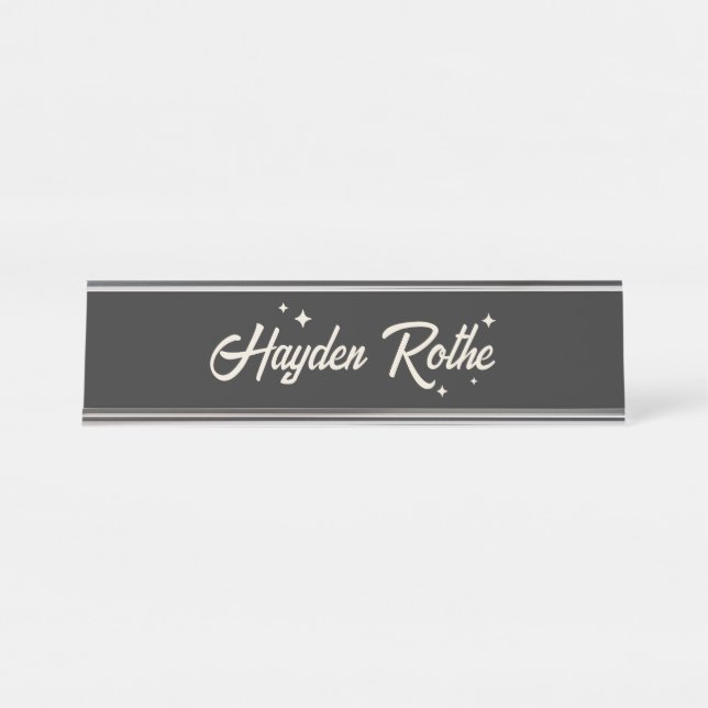 Retro Stars Typography Black  Desk Name Plate (Front)