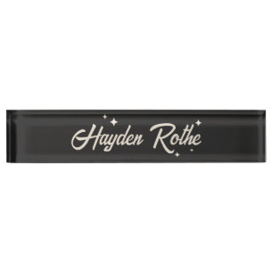 Retro Stars Typography Black Nameplate