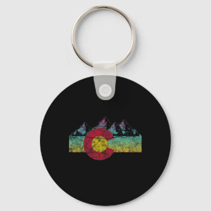 Retro State Flag Colorado Rocky Mountains Skiing A Key Ring