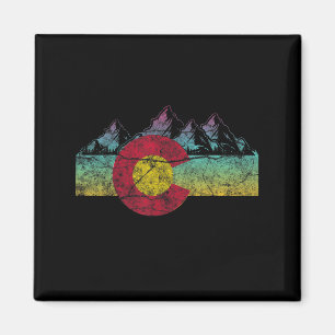 Retro State Flag Colorado Rocky Mountains Skiing A Magnet