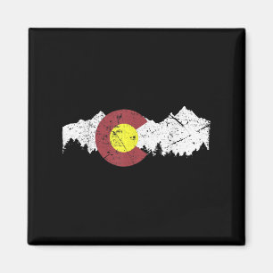 Retro State Flag Colorado Rocky Mountains Skiing A Magnet