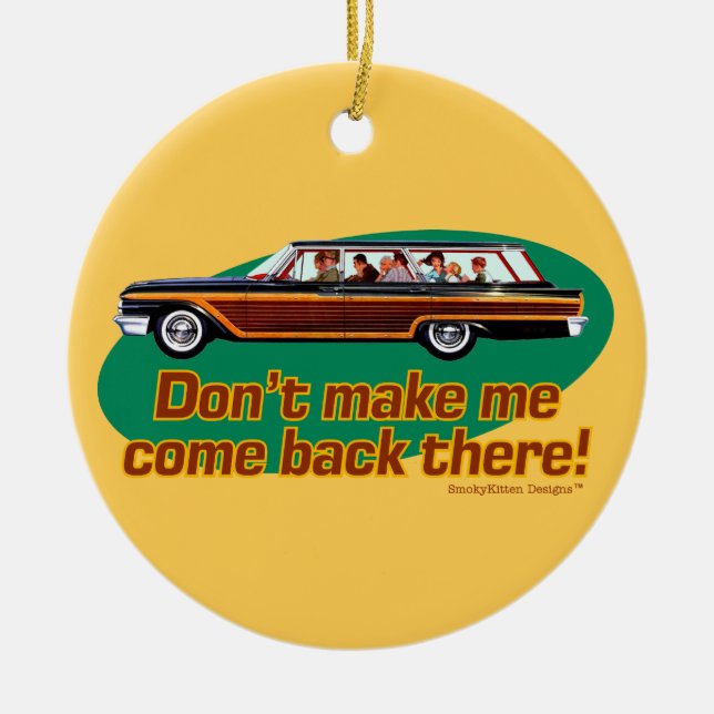 Retro Station Wagon (Brown & Green) Ceramic Tree Decoration (Front)
