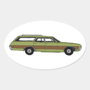 retro station wagon oval sticker
