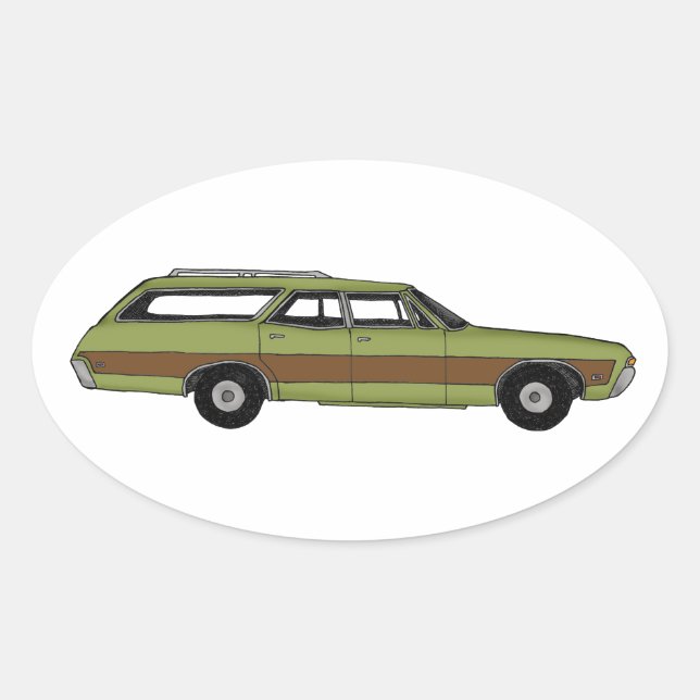 retro station wagon oval sticker (Front)