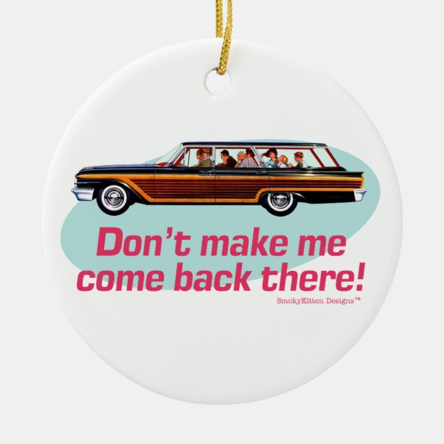 Retro Station Wagon (Pink & Blue) Ceramic Tree Decoration (Front)
