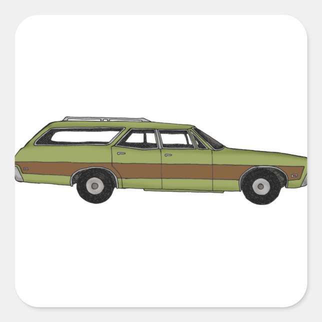 retro station wagon square sticker (Front)