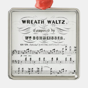 Retro staves of sheet music notes (vintage waltz) metal tree decoration