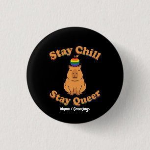 Retro Stay Chill Stay Queer Capybara Rainbow Zen 3 Cm Round Badge